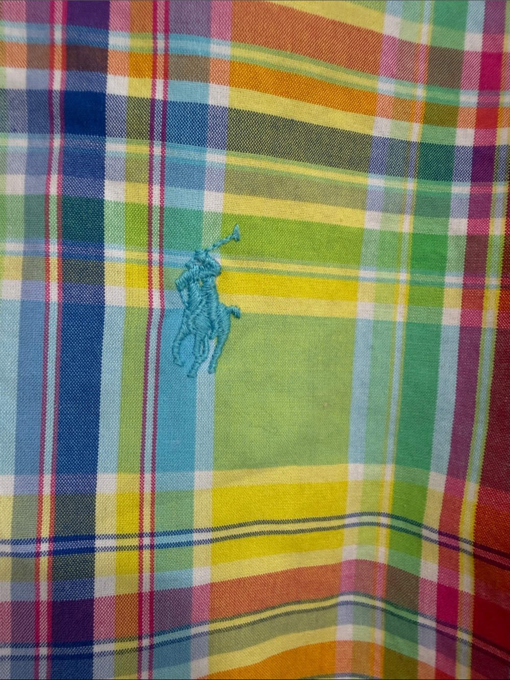Ralph Lauren Multi-Color Plaid Button-Down Shirt — Blue, Yellow, Pink, Green - Picture 3 of 4